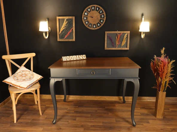 Wooding Mobilya 110 Cm Çekmeceli Masif Antrasit Ceviz Çalışma Masası - Resim 2