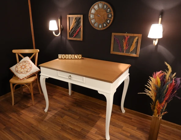 Wooding Mobilya 110 Cm Çekmeceli Masif Beyaz Natürel Çalışma Masası ürün görseli 1