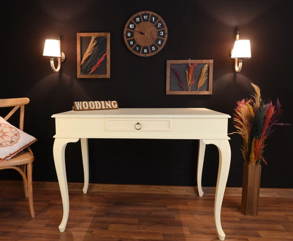 Wooding Mobilya 110 Cm Çekmeceli Masif Krem Çalışma Masası - Resim 5