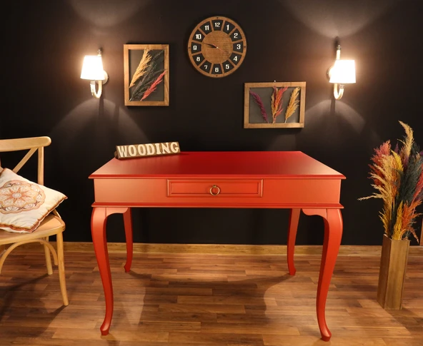 Wooding Mobilya 110 Cm Çekmeceli Masif Kırmızı Çalışma Masası - Resim 2
