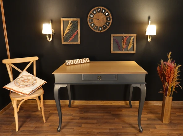 Wooding Mobilya 110 Cm Çekmeceli Masif Antrasit Natürel Çalışma Masası - Resim 4