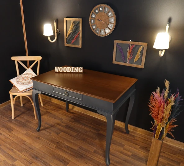 Wooding Mobilya 110 Cm Çekmeceli Masif Antrasit Ceviz Çalışma Masası ürün görseli 1