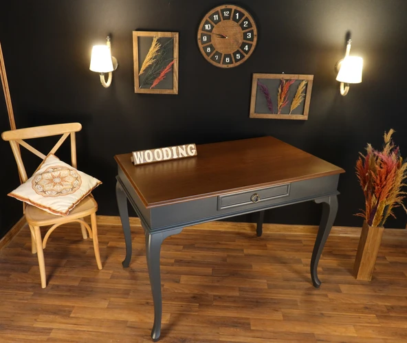 Wooding Mobilya 110 Cm Çekmeceli Masif Antrasit Ceviz Çalışma Masası - Resim 4