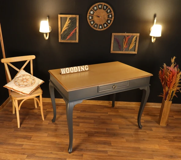 Wooding Mobilya 110 Cm Çekmeceli Masif Antrasit Natürel Çalışma Masası - Resim 3