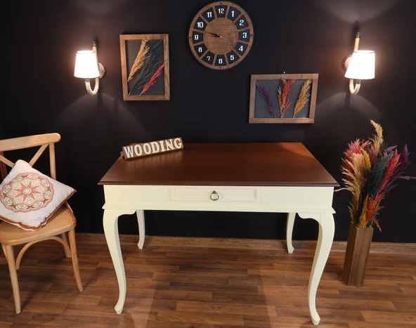 Wooding Mobilya 100 Cm Çekmeceli Masif Krem Ceviz Çalışma Masası - Resim 2