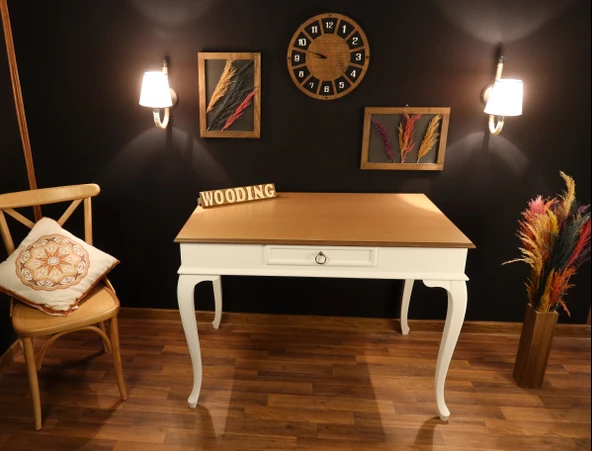 Wooding Mobilya 110 Cm Çekmeceli Masif Beyaz Natürel Çalışma Masası - Resim 5
