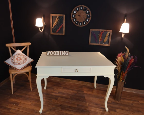 Wooding Mobilya 110 Cm Çekmeceli Masif Krem Çalışma Masası - Resim 3