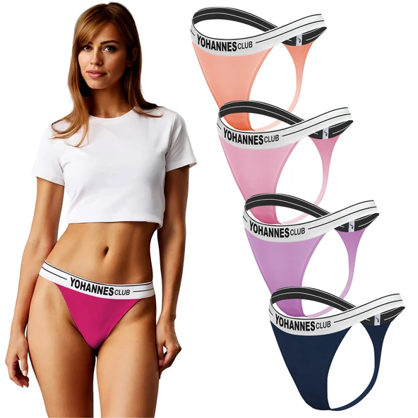 Yohannes Club, Kadın Lastik Bantlı Tanga Külot, Çok Renkli, Çoklu Paket, 4'lü Paket ürün görseli