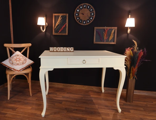 Wooding Mobilya 110 Cm Çekmeceli Masif Krem Çalışma Masası - Resim 2