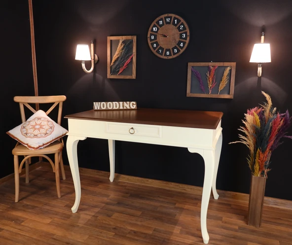 Wooding Mobilya 110 Cm Çekmeceli Masif Krem Ceviz Çalışma Masası - 5