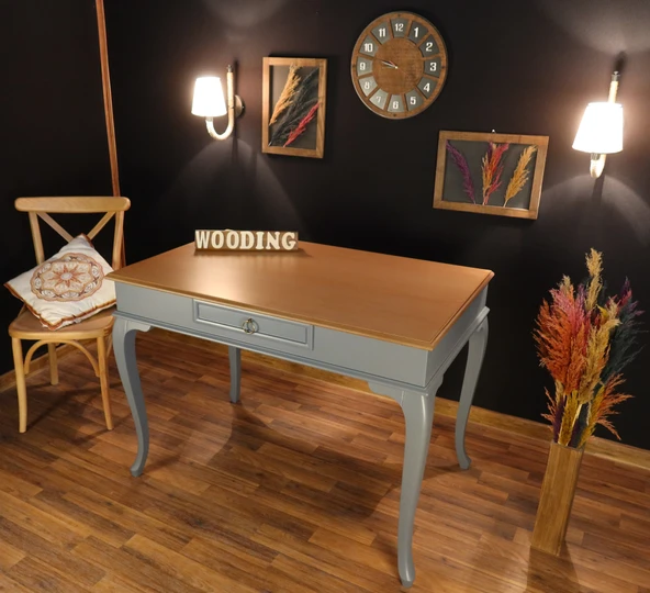 Wooding Mobilya 110 Cm Çekmeceli Masif Gri Natürel Çalışma Masası ürün görseli 1