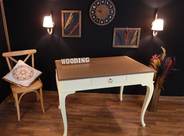 Wooding Mobilya 100 Cm Çekmeceli Masif Krem Natürel Çalışma Masası - 3