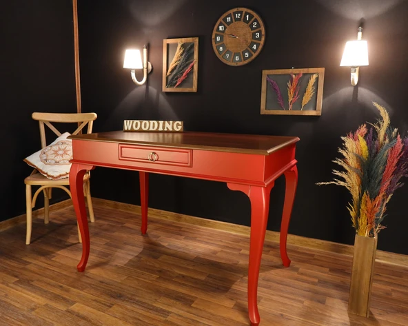 Wooding Mobilya 110 Cm Çekmeceli Masif Kırmızı Ceviz Çalışma Masası - Resim 3