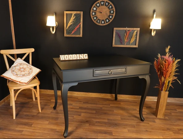 Wooding Mobilya 100 Cm Çekmeceli Masif Siyah Çalışma Masası - Resim 5