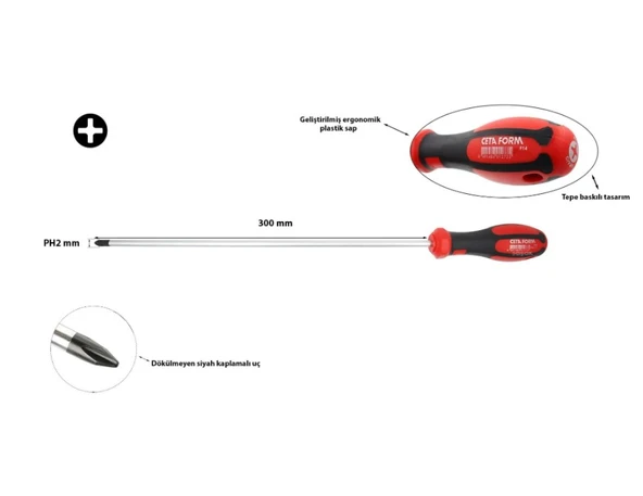 Ceta Form CPlus Yıldız Uçlu Tornavida Ekstra Uzun Süngü Ph2 x 300 mm-CETA F14-002-300 - Resim 2