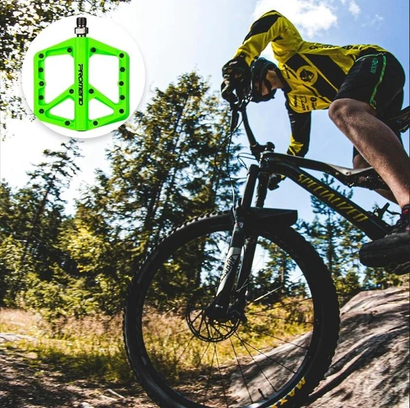 Promend Renkli Platform Pedal MTB Freeride Kaymaz Rulmanlı Plastik Pedal Ultra Hafif Bianchi Yeşili Renk - Resim 4
