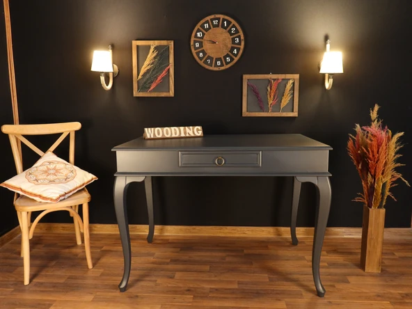Wooding Mobilya 110 Cm Çekmeceli Masif Antrasit Çalışma Masası - Resim 4