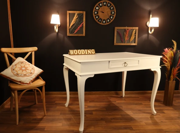 Wooding Mobilya 100 Cm Çekmeceli Masif Beyaz Çalışma Masası - Resim 3