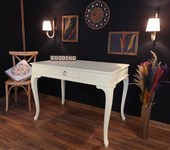 Wooding Mobilya 110 Cm Çekmeceli Masif Krem Çalışma Masası - Resim 4