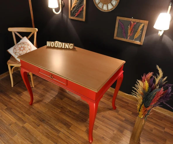 Wooding Mobilya 110 Cm Çekmeceli Masif Kırmızı Natürel Çalışma Masası - Resim 3