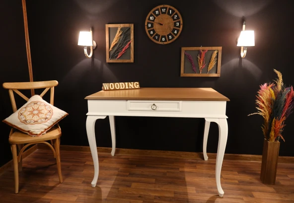 Wooding Mobilya 110 Cm Çekmeceli Masif Beyaz Natürel Çalışma Masası - Resim 2