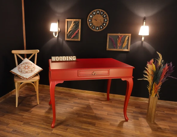 Wooding Mobilya 110 Cm Çekmeceli Masif Kırmızı Çalışma Masası - Resim 3