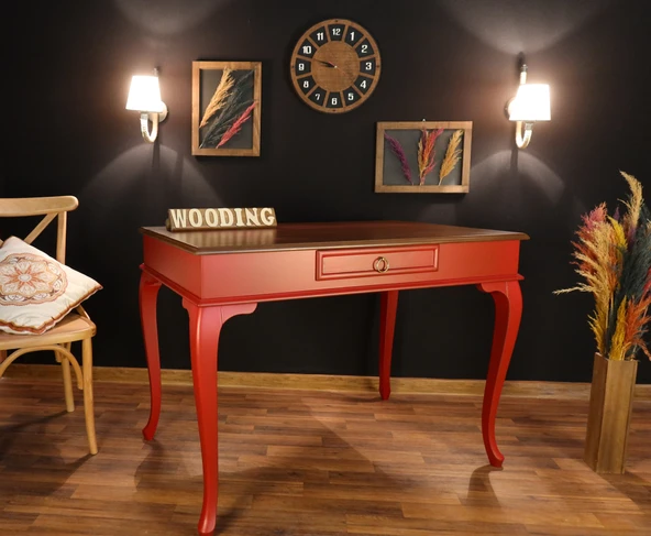 Wooding Mobilya 110 Cm Çekmeceli Masif Kırmızı Ceviz Çalışma Masası - Resim 2