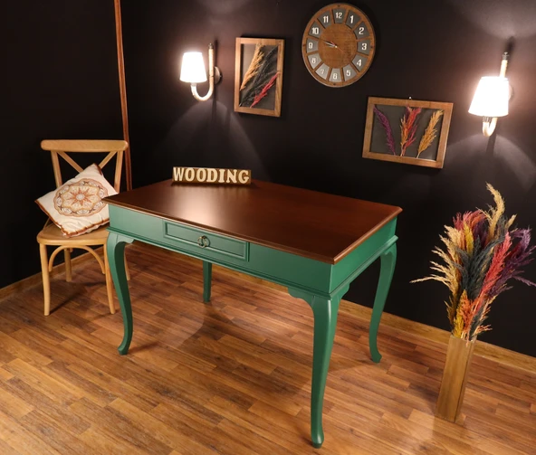 Wooding Mobilya 100 Cm Çekmeceli Masif Yeşil Ceviz Çalışma Masası - 3