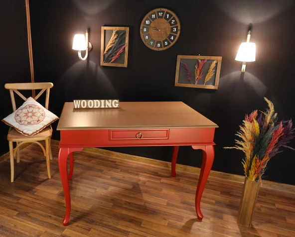 Wooding Mobilya 110 Cm Çekmeceli Masif Kırmızı Natürel Çalışma Masası ürün görseli 1
