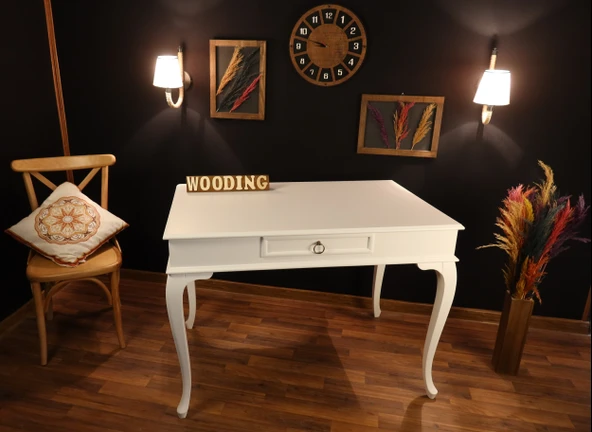Wooding Mobilya 100 Cm Çekmeceli Masif Beyaz Çalışma Masası - Resim 2