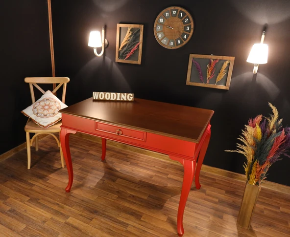 Wooding Mobilya 100 Cm Çekmeceli Masif Kırmızı Ceviz Çalışma Masası - 2