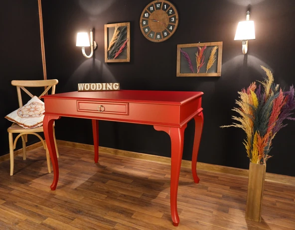 Wooding Mobilya 110 Cm Çekmeceli Masif Kırmızı Çalışma Masası - Resim 4