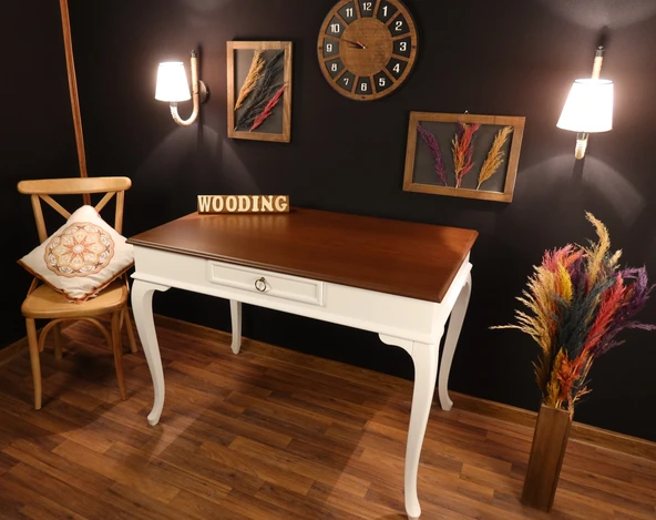 Wooding Mobilya 110 Cm Çekmeceli Masif Beyaz Ceviz Çalışma Masası - Resim 3