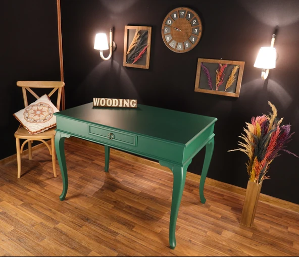Wooding Mobilya 100 Cm Çekmeceli Masif Yeşil Çalışma Masası - 3
