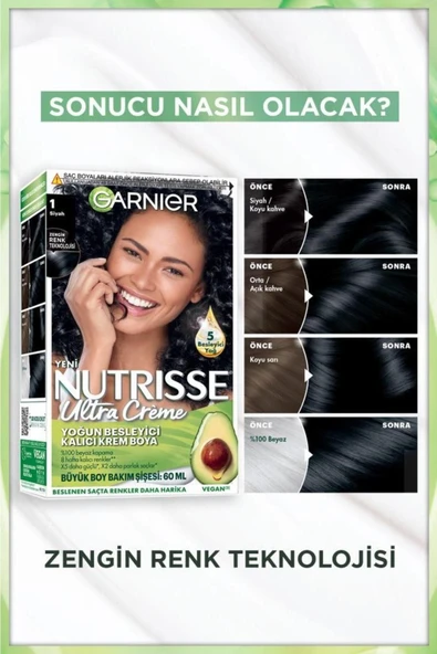 Garnier Nutrisse 1.0 Siyah Besleyici Kalıcı Krem Saç Boyası - 3