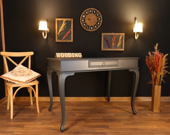 Wooding Mobilya 110 Cm Çekmeceli Masif Antrasit Çalışma Masası - Resim 3