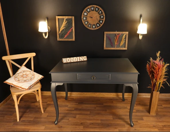 Wooding Mobilya 110 Cm Çekmeceli Masif Antrasit Çalışma Masası - Resim 5