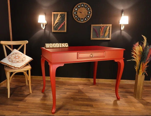 Wooding Mobilya 110 Cm Çekmeceli Masif Kırmızı Çalışma Masası - Resim 5