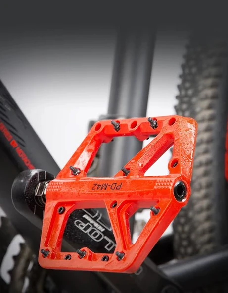 Promend Renkli Platform Pedal MTB Freeride Kaymaz Rulmanlı Plastik Pedal Ultra Hafif Kırmızı Renk - Resim 9