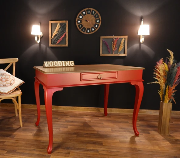 Wooding Mobilya 110 Cm Çekmeceli Masif Kırmızı Natürel Çalışma Masası - Resim 2
