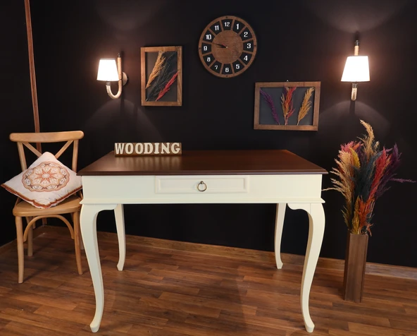 Wooding Mobilya 110 Cm Çekmeceli Masif Krem Ceviz Çalışma Masası - 2