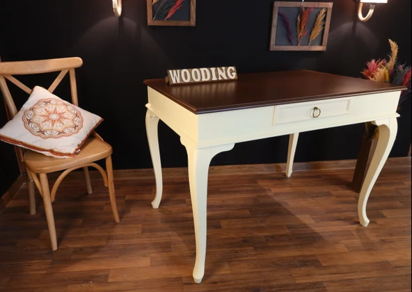 Wooding Mobilya 100 Cm Çekmeceli Masif Krem Ceviz Çalışma Masası - Resim 3