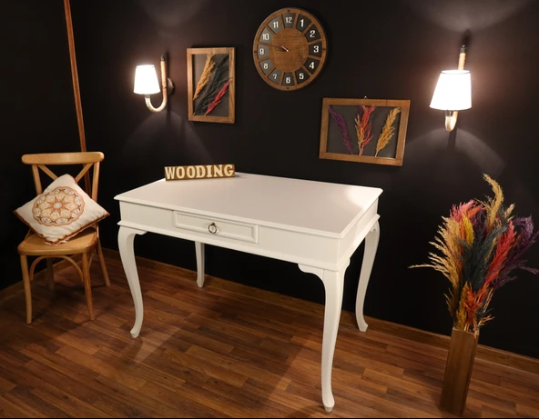 Wooding Mobilya 100 Cm Çekmeceli Masif Beyaz Çalışma Masası - Resim 5