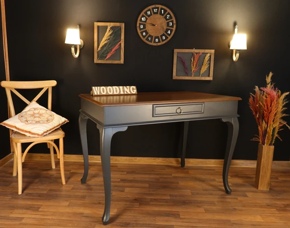 Wooding Mobilya 110 Cm Çekmeceli Masif Antrasit Ceviz Çalışma Masası - Resim 3