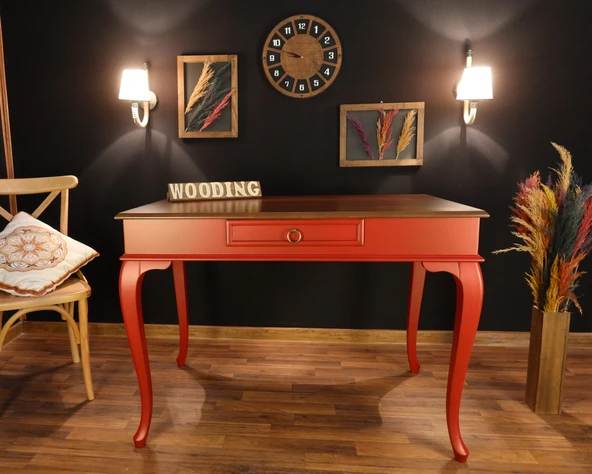 Wooding Mobilya 110 Cm Çekmeceli Masif Kırmızı Ceviz Çalışma Masası - Resim 5