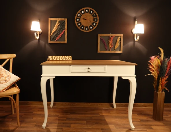 Wooding Mobilya 110 Cm Çekmeceli Masif Beyaz Natürel Çalışma Masası - Resim 4