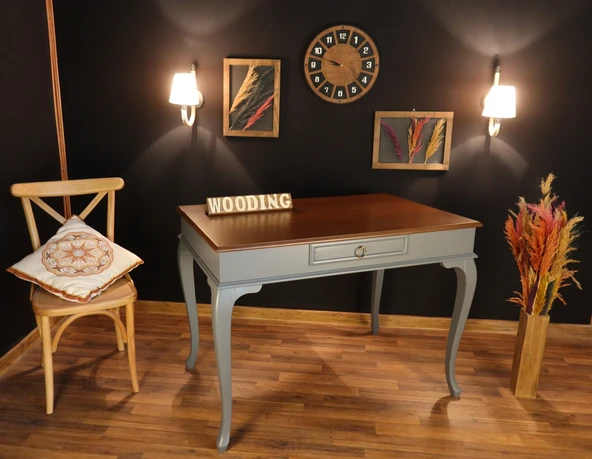 Wooding Mobilya 110 Cm Çekmeceli Masif Gri Ceviz Çalışma Masası - 2
