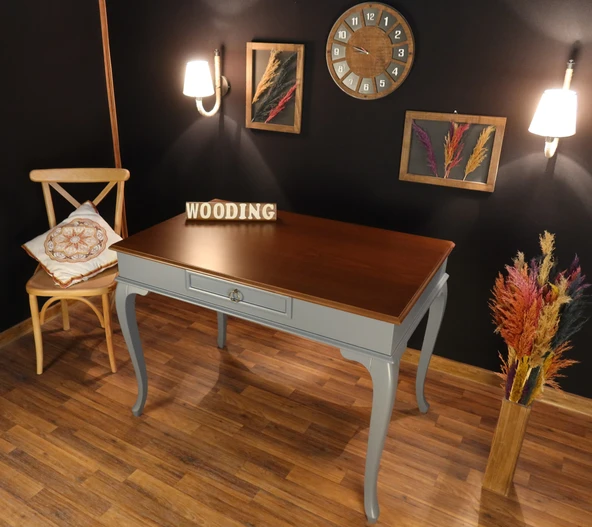 Wooding Mobilya 110 Cm Çekmeceli Masif Gri Ceviz Çalışma Masası - 1