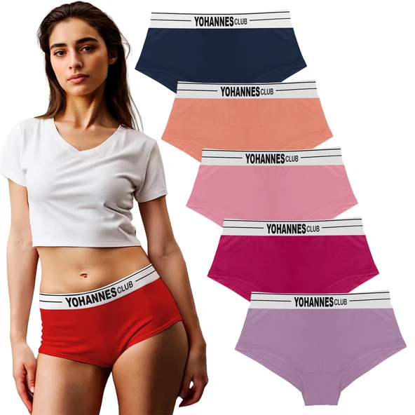 Yohannes Club, Kadın Lastik Kemerli Boyshort-Boxer Külot, Çoklu Renk, Çoklu Paket, 5'li Paket ürün görseli