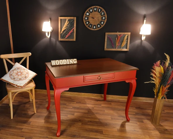 Wooding Mobilya 110 Cm Çekmeceli Masif Kırmızı Ceviz Çalışma Masası - Resim 4